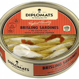Brisling Sardīnes Olīveļļā ar Kajennes pipariem 160g Caurspīdīgs Vāks